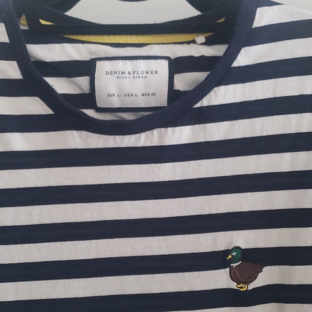 Denim & Flower Stripped shirt Preppy Style - Picture 3 of 4